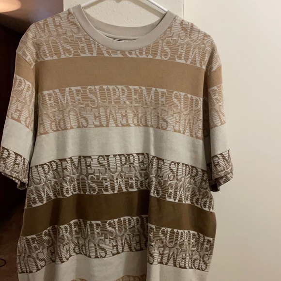 Supreme Other - Brown and Tan Striped Supreme T-shirt Shirt in L